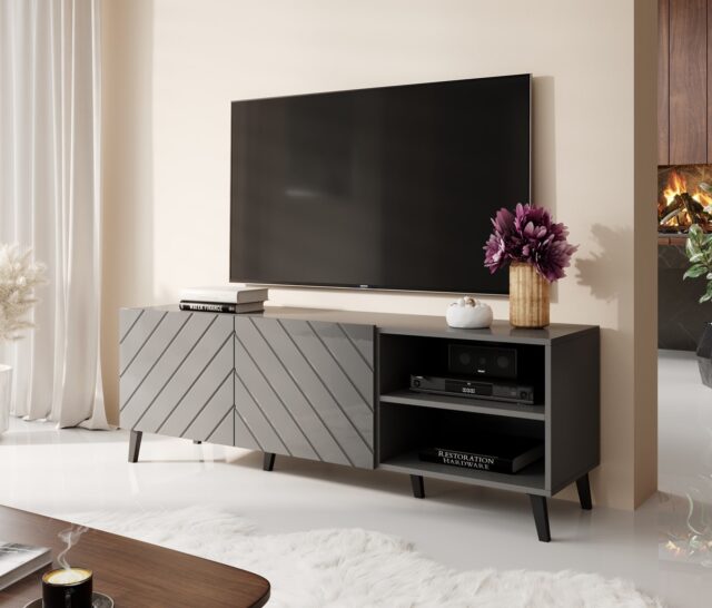 RTV cabinet ABETO 150x42x52 graphite/gloss - imagine 7