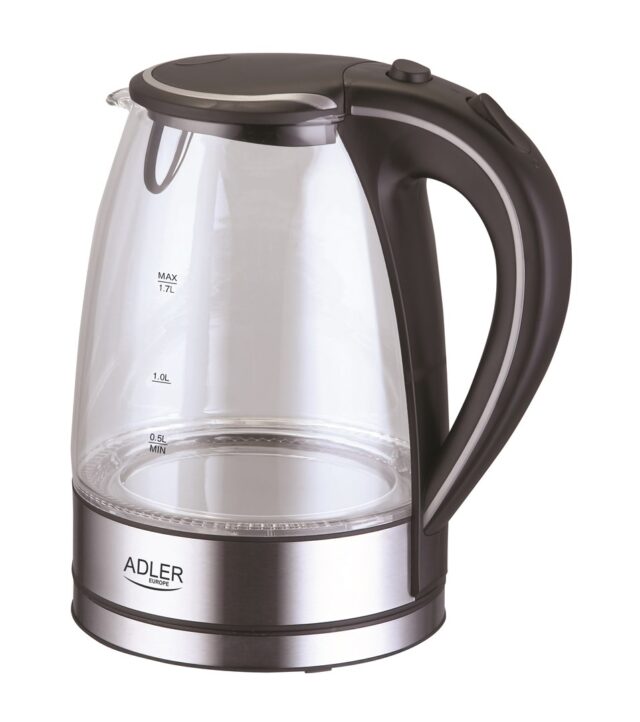 Adler AD 1225 electric kettle 1.7 L Black Stainless steel Transparent 2200 W - imagine 2