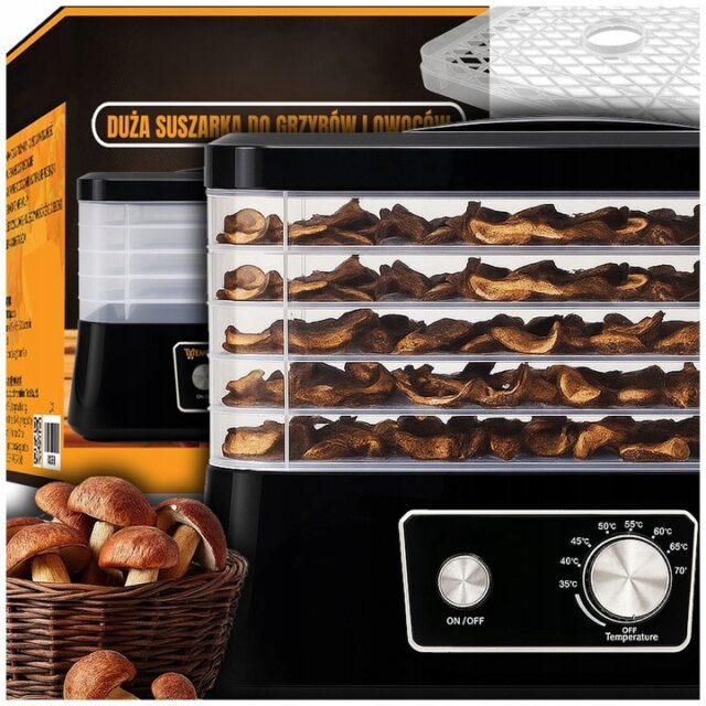 EXTRALINK HOME SUSZARKA DO GRZYBÓW OWOCÓW WARZYW ŻYWNOŚCI REGULOWANA MOCNA 500W + 5 SIT 27.5CM x 25CM CZARNA - imagine 4