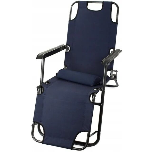 Black Forest Leżak ogrodowy rozkładany z poduszką Granatowy - imagine 3