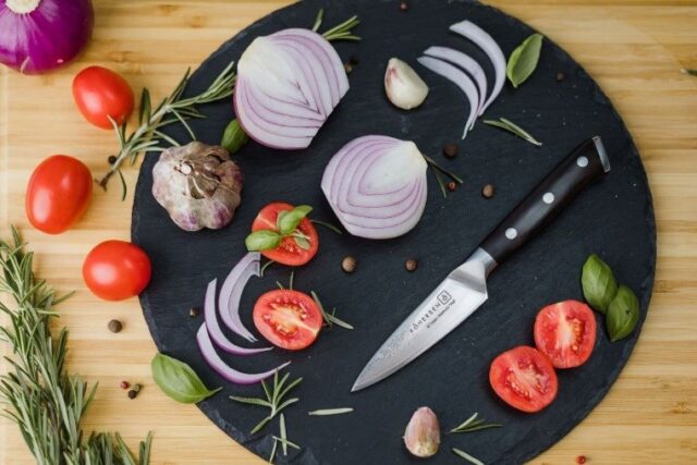 Paring Kohersen Elegance Ebony Wood Vegetable cutter Damascus steel 8 9 cm - imagine 3