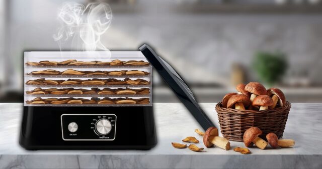 EXTRALINK HOME SUSZARKA DO GRZYBÓW OWOCÓW WARZYW ŻYWNOŚCI REGULOWANA MOCNA 500W + 5 SIT 27.5CM x 25CM CZARNA - imagine 7