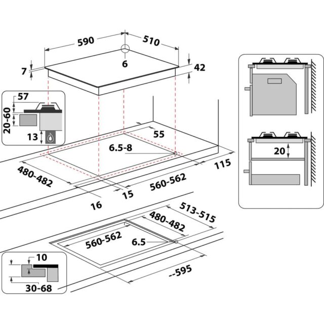 Whirlpool AKTL629/WH White Built-in 59 cm Gas 4 zone(s) - imagine 2