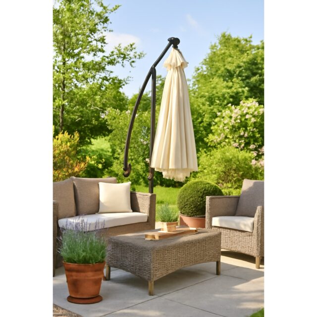 Black Forest Garden Umbrella with Side Panels, Large 3m Beige Cantilever - imagine 3