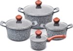 PROMIS Set of pots GRANITE  saucepan 16 cm  pots 20 24 28 brown handles