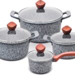 PROMIS Set of pots GRANITE  saucepan 16 cm  pots 20 24 28 brown handles