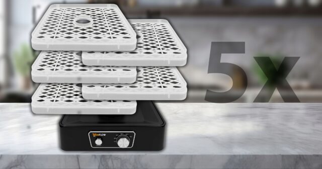 EXTRALINK HOME SUSZARKA DO GRZYBÓW OWOCÓW WARZYW ŻYWNOŚCI REGULOWANA MOCNA 500W + 5 SIT 27.5CM x 25CM CZARNA - imagine 3