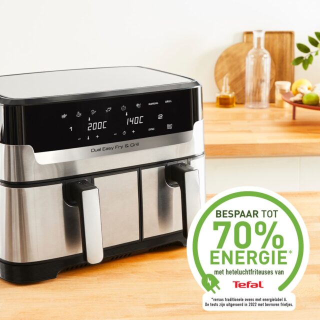 Tefal Dual Easy Fry & Grill EY905D Double 8.3 L Stand-alone 2700 W Hot air fryer Stainless steel - imagine 2