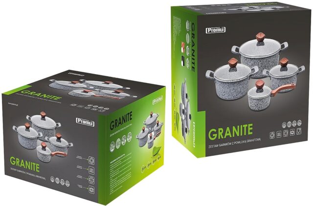 PROMIS Set of pots GRANITE  saucepan 16 cm  pots 20 24 28 brown handles - imagine 2