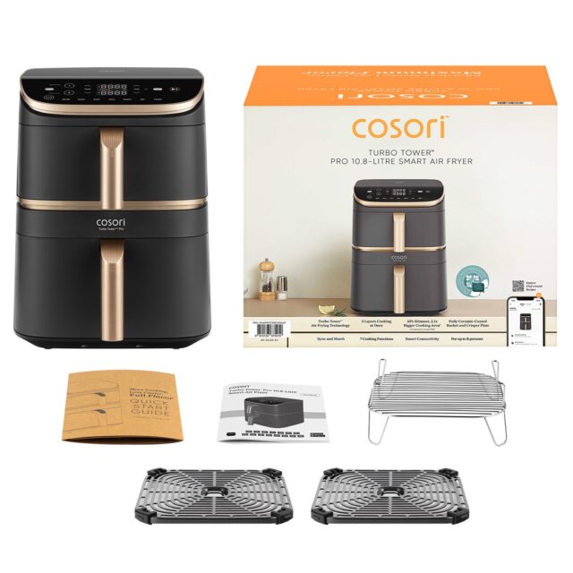 Cosori Turbo Tower Pro Smart Single 10.8 L Stand-alone 2630 W Hot air fryer Black  Gold - imagine 3
