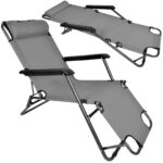 Black Forest Leżak ogrodowy rozkładany z poduszką Szary - imagine 2