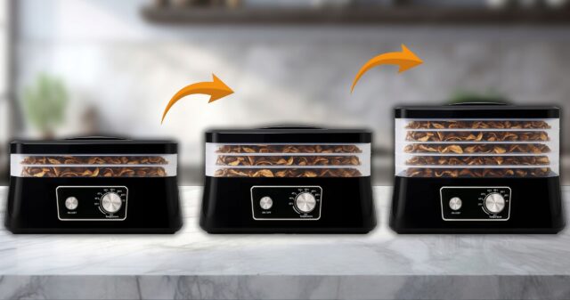 EXTRALINK HOME SUSZARKA DO GRZYBÓW OWOCÓW WARZYW ŻYWNOŚCI REGULOWANA MOCNA 500W + 5 SIT 27.5CM x 25CM CZARNA - imagine 5