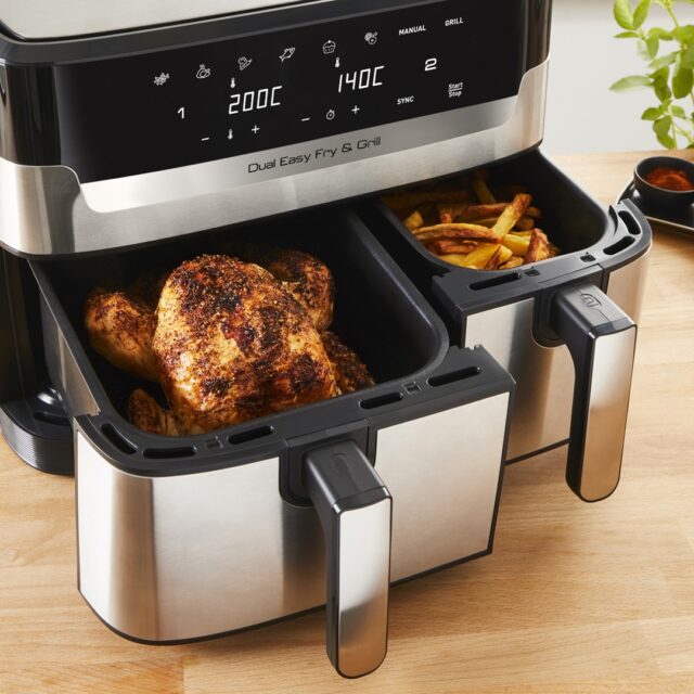 Tefal Dual Easy Fry & Grill EY905D Double 8.3 L Stand-alone 2700 W Hot air fryer Stainless steel - imagine 7