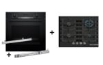 Zestaw piekarnik BOSCH HBA514BB3 + prowadnice teleskopowe BOSCH HEZ538000 + płyta gazowa BOSCH PNH6B6K40