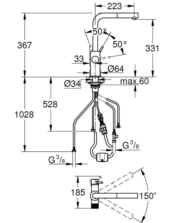 GROHE Blue Pure Minta Filter mixer with pull-out spray Black - imagine 3
