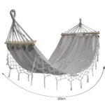 Black Forest Hammock, gray with fringes, single 200x100cm with stand - imagine 3
