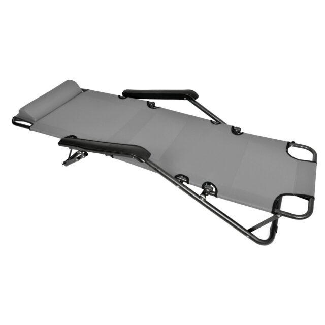 Black Forest Leżak ogrodowy rozkładany z poduszką Szary - imagine 4