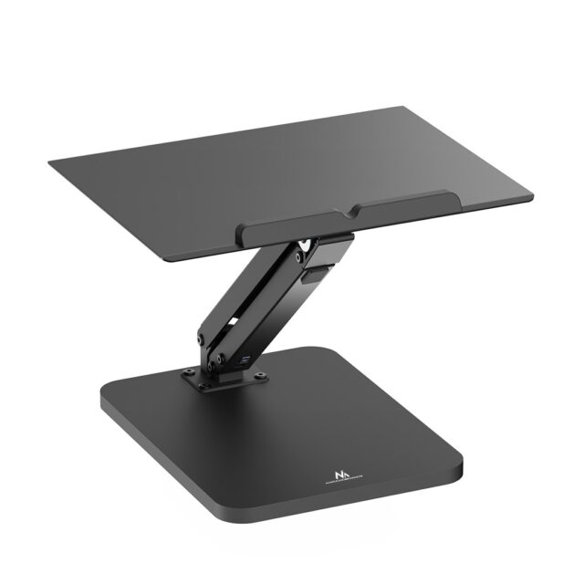 Maclean desk stand for monitor or laptop  gas spring  for standing and sitting work  black  MC-493 - imagine 8