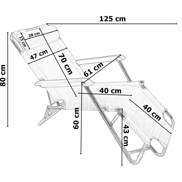 Black Forest Leżak ogrodowy rozkładany z poduszką Szary - imagine 8