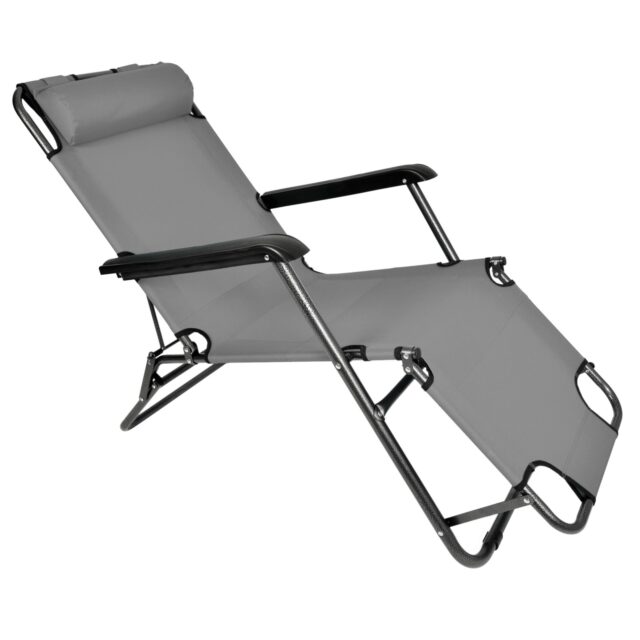 Black Forest Leżak ogrodowy rozkładany z poduszką Szary - imagine 3