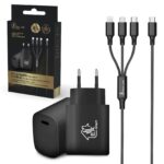 Extralink Smart Life SET03 | Cable 3 in 1 + Charger | 12W, 120cm / 20W PD3.0 5V/3A 9V/2.2A 12V 1.67A (black)