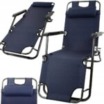 Black Forest Leżak ogrodowy rozkładany z poduszką Granatowy