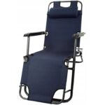 Black Forest Leżak ogrodowy rozkładany z poduszką Granatowy - imagine 2