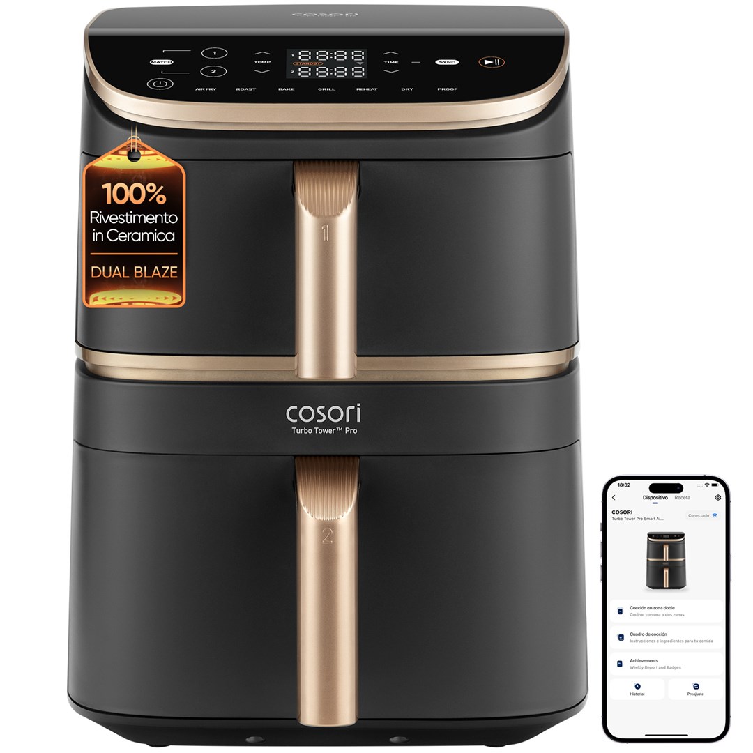 cps-f9c17f5a0e77348dab3d70ddd669184d-2026-02-28-15-07-48 Cosori Turbo Tower Pro Smart Single 10.8 L Stand-alone 2630 W Hot air fryer Black Gold - imagine 1
