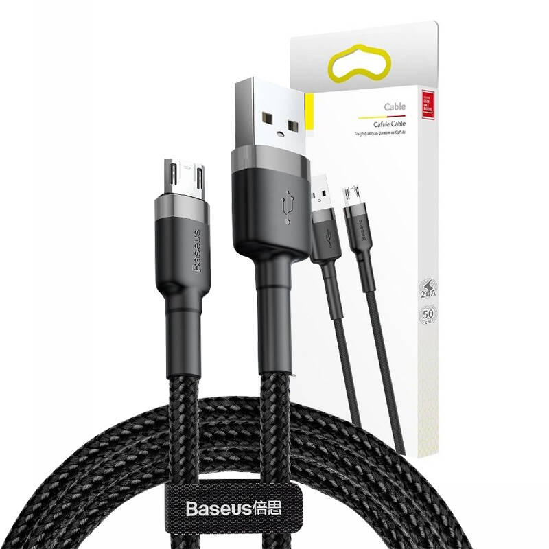 skyphone.bg-baseus-cafule-micro-camklf-bg1-gray-black-7 Cablu Date si Incarcare Baseus, Cafule CAMKLF-BG1, USB la MicroUSB, 1m, 2.4A, Negru Gri - imagine 1