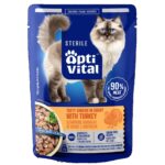 OptiVital szarpane kawałki dla kota sterylizowanego z indykiem w sosie 85g