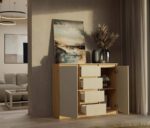 CHEST OF DRAWERS WITH 2 DOORS AND 4 DRAWERS  ARTISAN OAK/CASHMERE COLOUR - imagine 7