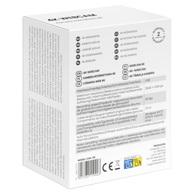 Savio CAK-06 webcam 3840 x 2160 pixels USB Black - imagine 6