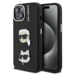 Karl Lagerfeld Grained PU K&CH Heads Zadní Kryt pro iPhone 15 Black
