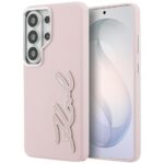 Case Karl Lagerfeld Grained Signature    Metal Resin Logo for Samsung Galaxy S26 Ultra pink
