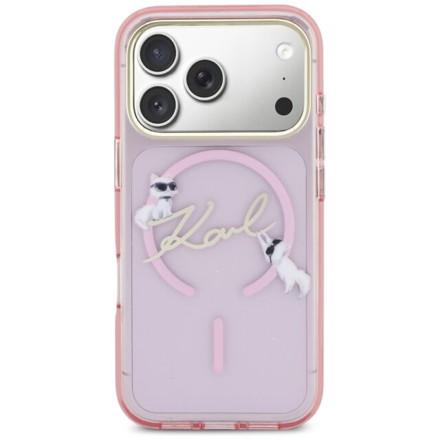 Case Karl Lagerfeld IML Choupettes Karl  Script Logo MagSafe for iPhone 17 Pro Max pink - imagine 3