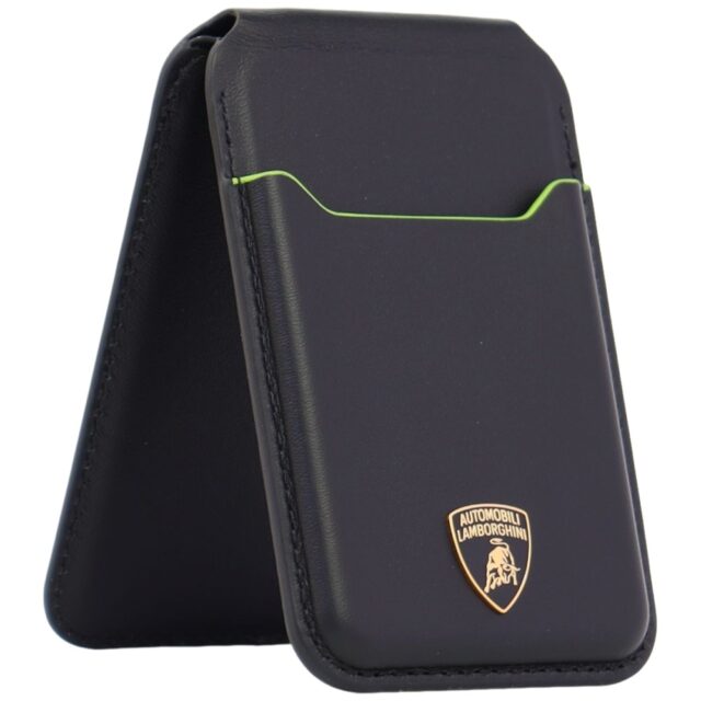 Magnetic Wallet Lamborghini D1 Genuine Leather MagSafe Phone Stand green - imagine 6