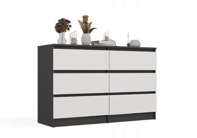 M6 MALWA CHEST OF DRAWERS 120 CM 6 DRAWERS ANTHRACITE/WHITE - imagine 2