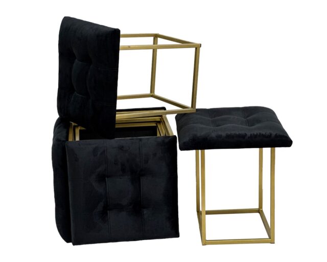 Puff-transformer 5in1 - 5 stools in 1 pouffe black velvet - imagine 4