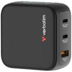 Verbatim Mini GaN mains charger 65W 2xUSB-C PD/1x USB-A QC EU/UK/USA adapter black 30238