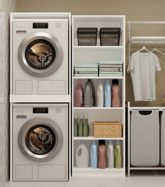 POLA TWIN WHITE WASHING MACHINE AND DRYER CABINET - imagine 7