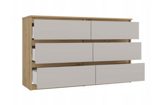 M6 MALWA CHEST OF DRAWERS 120CM 6 DRAWERS COLOUR ARTISAN OAK/CASHMERE - imagine 2