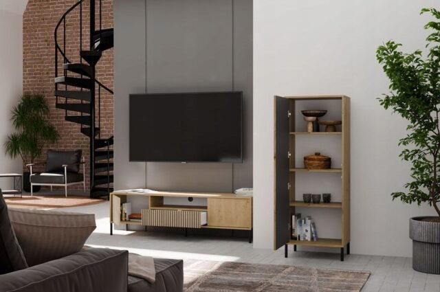 KAMARO 1DD SLIM OAK ARTISAN DISPLAY CABINET - imagine 9