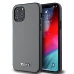 DKNY PU Leather Silver Metal Logo Magsafe Zadní Kryt pro iPhone 12/12 Pro Grey