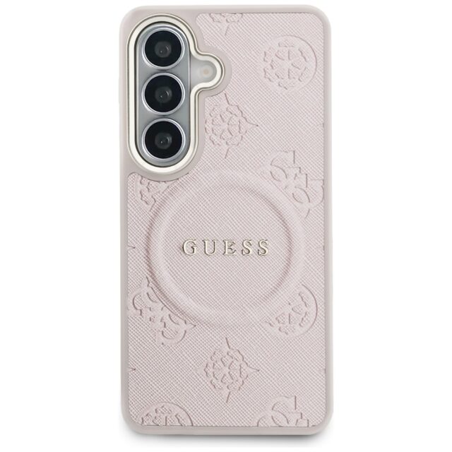 Case Guess Saffiano Peony Embossed Ring  MagSafe for Samsung Galaxy S26 Plus pink - imagine 3