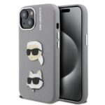 Karl Lagerfeld Grained PU K&CH Heads Zadní Kryt pro iPhone 15 Grey