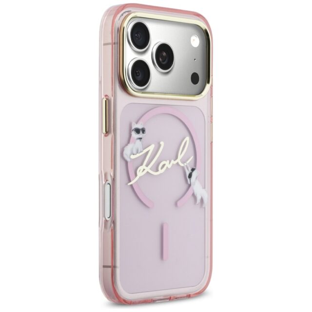 Case Karl Lagerfeld IML Choupettes Karl  Script Logo MagSafe for iPhone 17 Pro pink - imagine 4