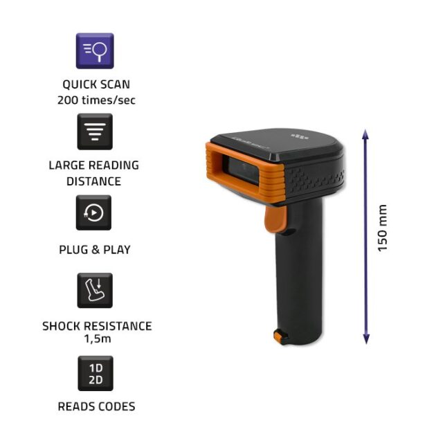 Qoltec 50878 Wireless barcode reader and QR code scanner | 1D 2D | 2.4G | + docking station - imagine 3