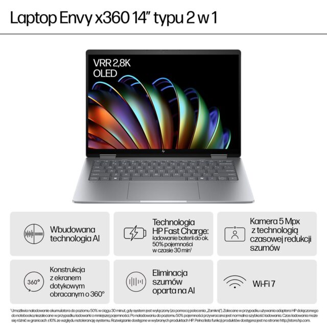 HP Envy x360 14-fa0016nw Ryzen 7 8840HS 14 WUXGA Touch 300nits 16GB LPDDR5-6400 SSD512 Radeon 780M Cam 5 Mpx IR 59Wh Win11 Meteor Silver Aluminum 2Y - imagine 5