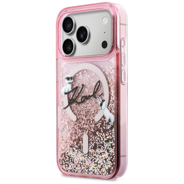 Case Karl Lagerfeld Liquid Glitter Karl  Script Logo MagSafe for iPhone 17 Pro pink - imagine 2