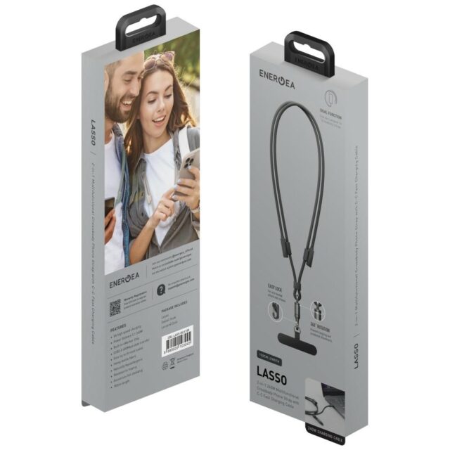ENERGEA Lasso Lanyard Cable USB-C Phone Lanyard - USB-C 1.5m 240W Black - imagine 8